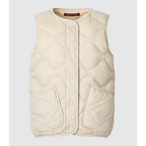Comptoir des Cottoniers Quilted Puffer Vest Womens Cream Button up sz M Uniqlo